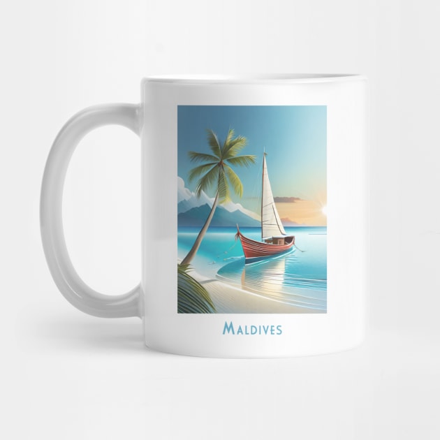 Retro Vintage Travel Serene Maldives Sailing by POD24